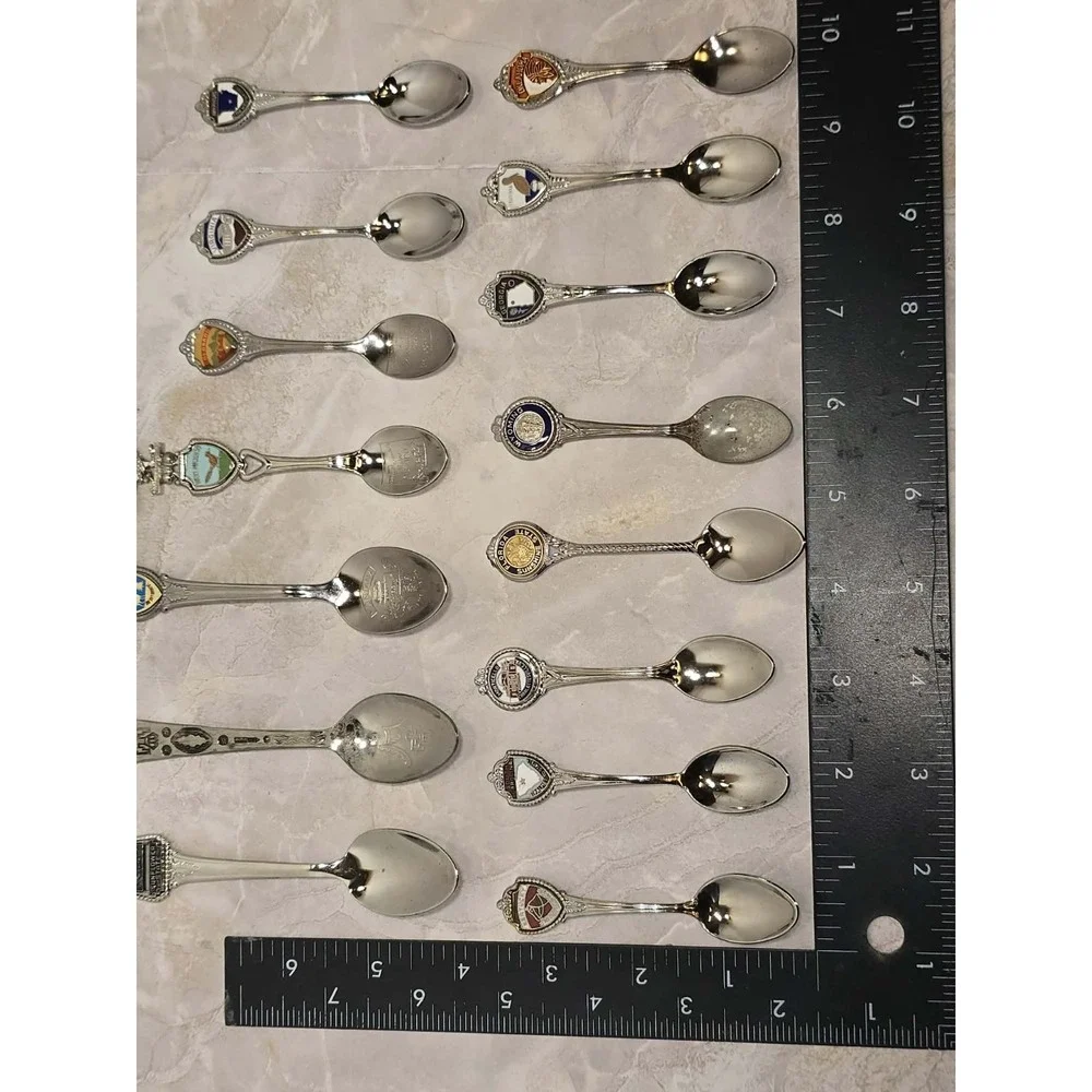 Vintage State‎ Souvenir Spoon Lot Silver Tone Enamel Travel Collectible Set